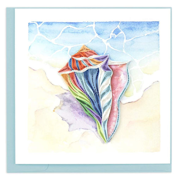Quilled Rainbow Conch Shell Greeting Card.