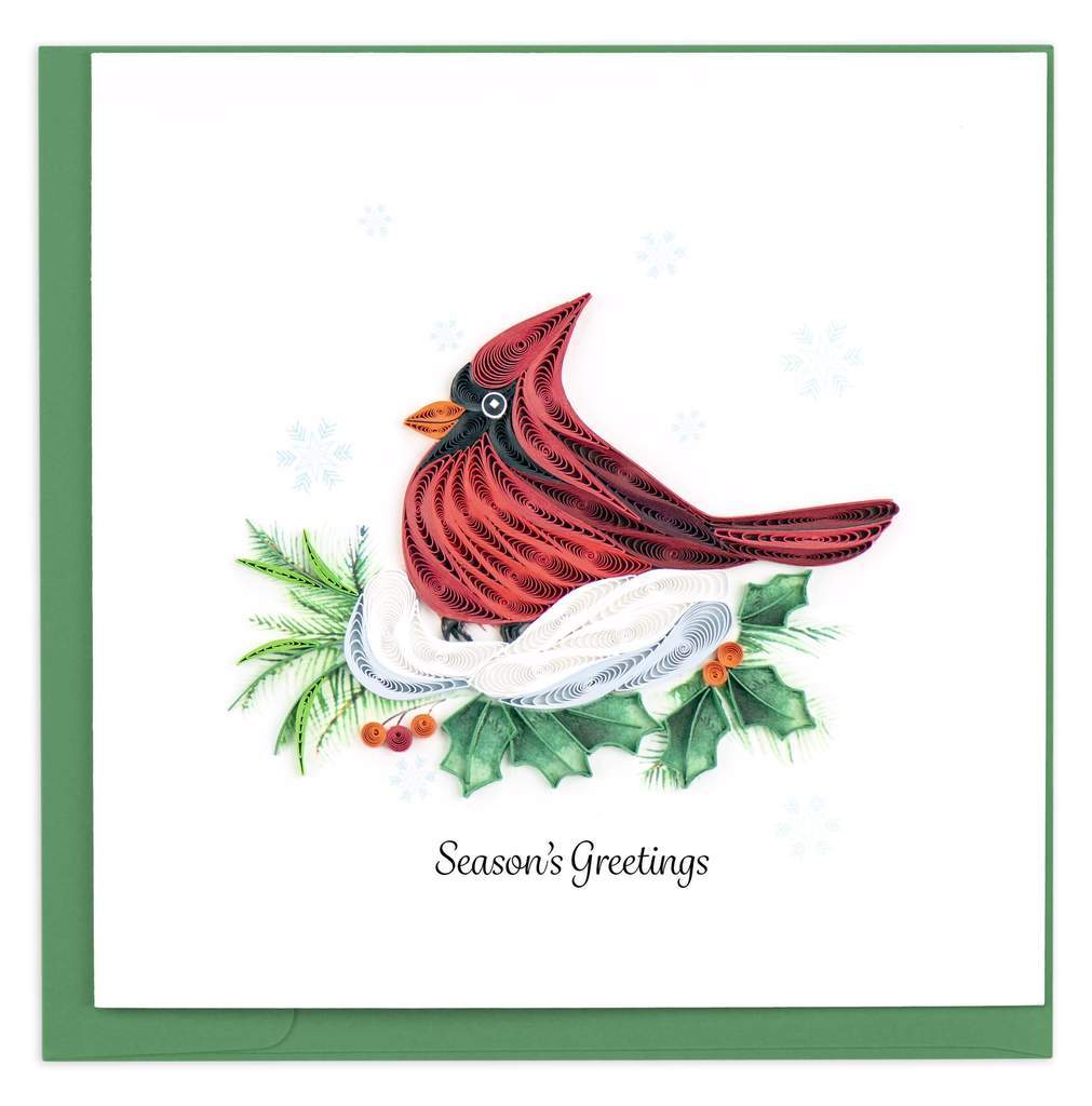 Quilled Snowy Cardinal Christmas Card.