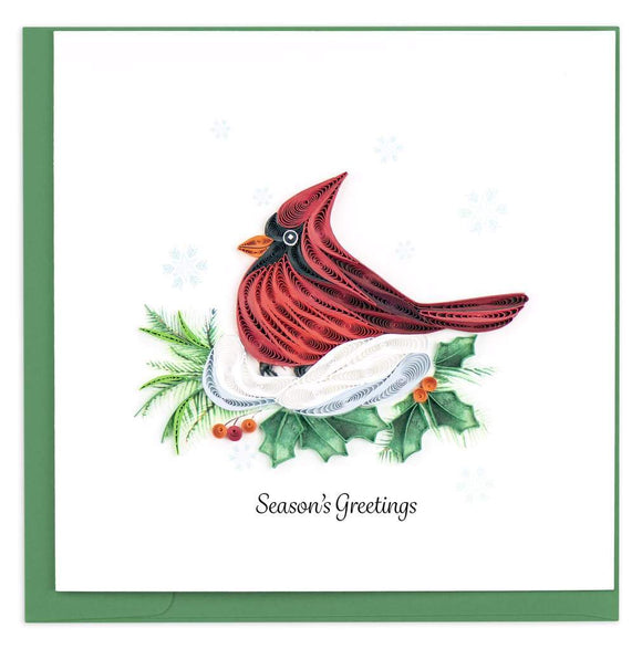 Quilled Snowy Cardinal Christmas Card.