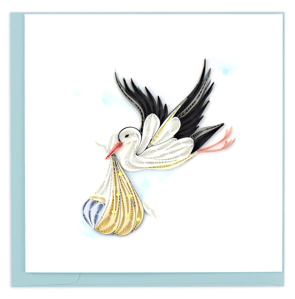 Quilled Special Delivery Stork Greeting Card.