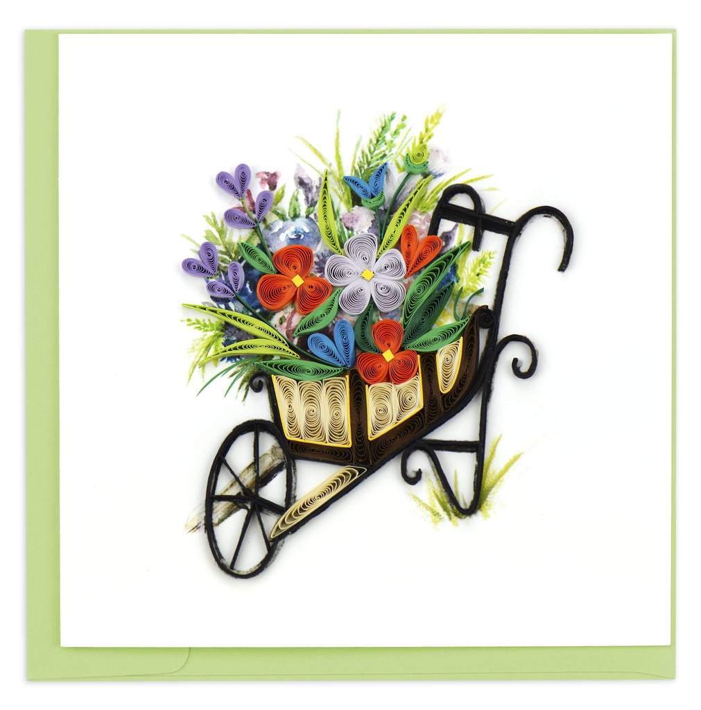 Quilled Wheelbarrow Garden Greeting Card.