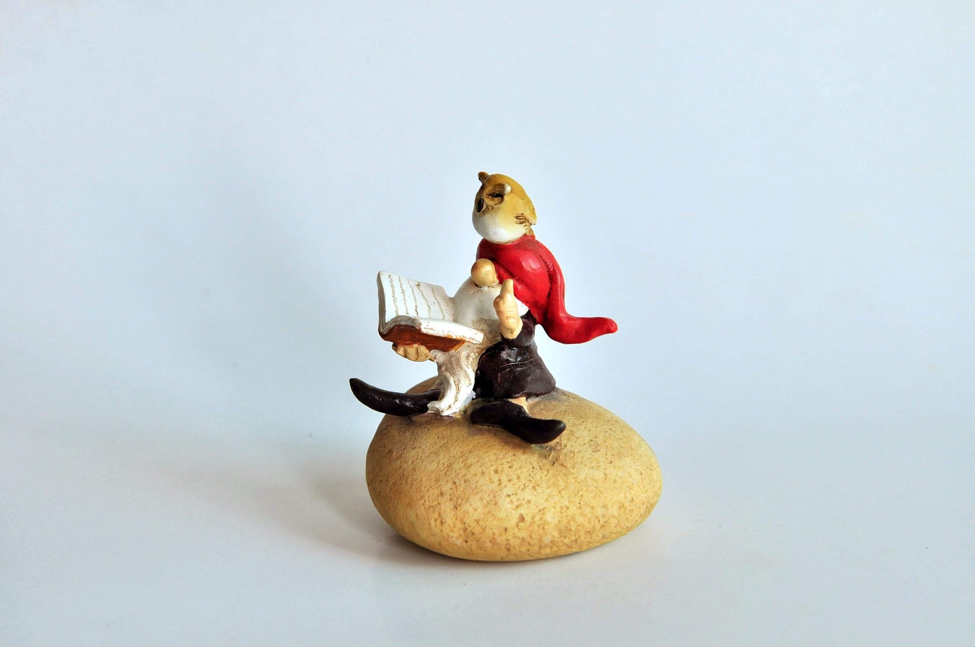 Garden Gnome Reading Book with Owl.