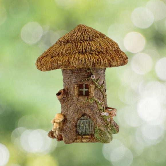 Large Thatched Roof Tree Stump Fairy House.