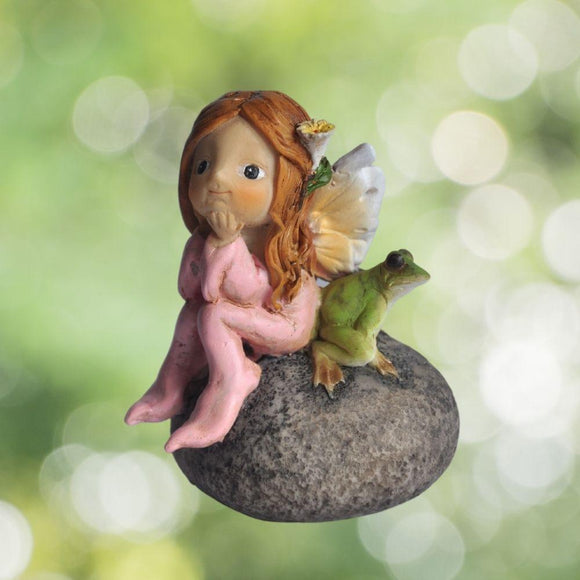 Little Fairy and Frog on Stone.